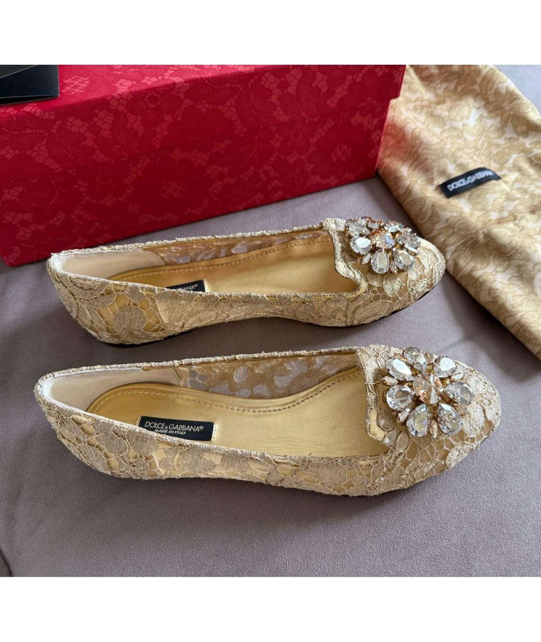 DOLCE&GABBANA Бежевые текстильные балетки, фото 2