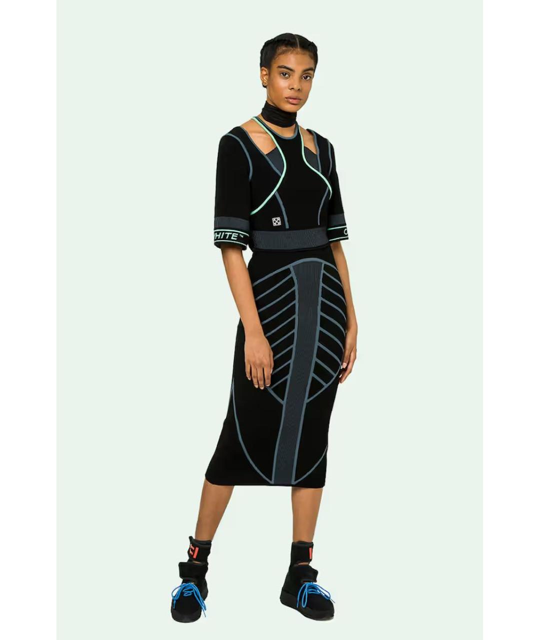 OFF-WHITE Черное вискозное повседневное платье, фото 8