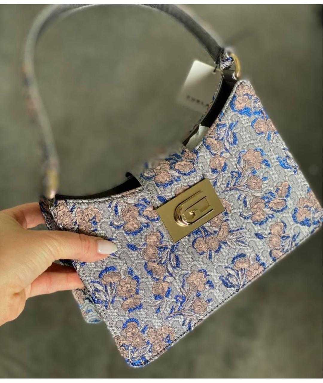 FURLA Темно-синяя тканевая сумка с короткими ручками, фото 4