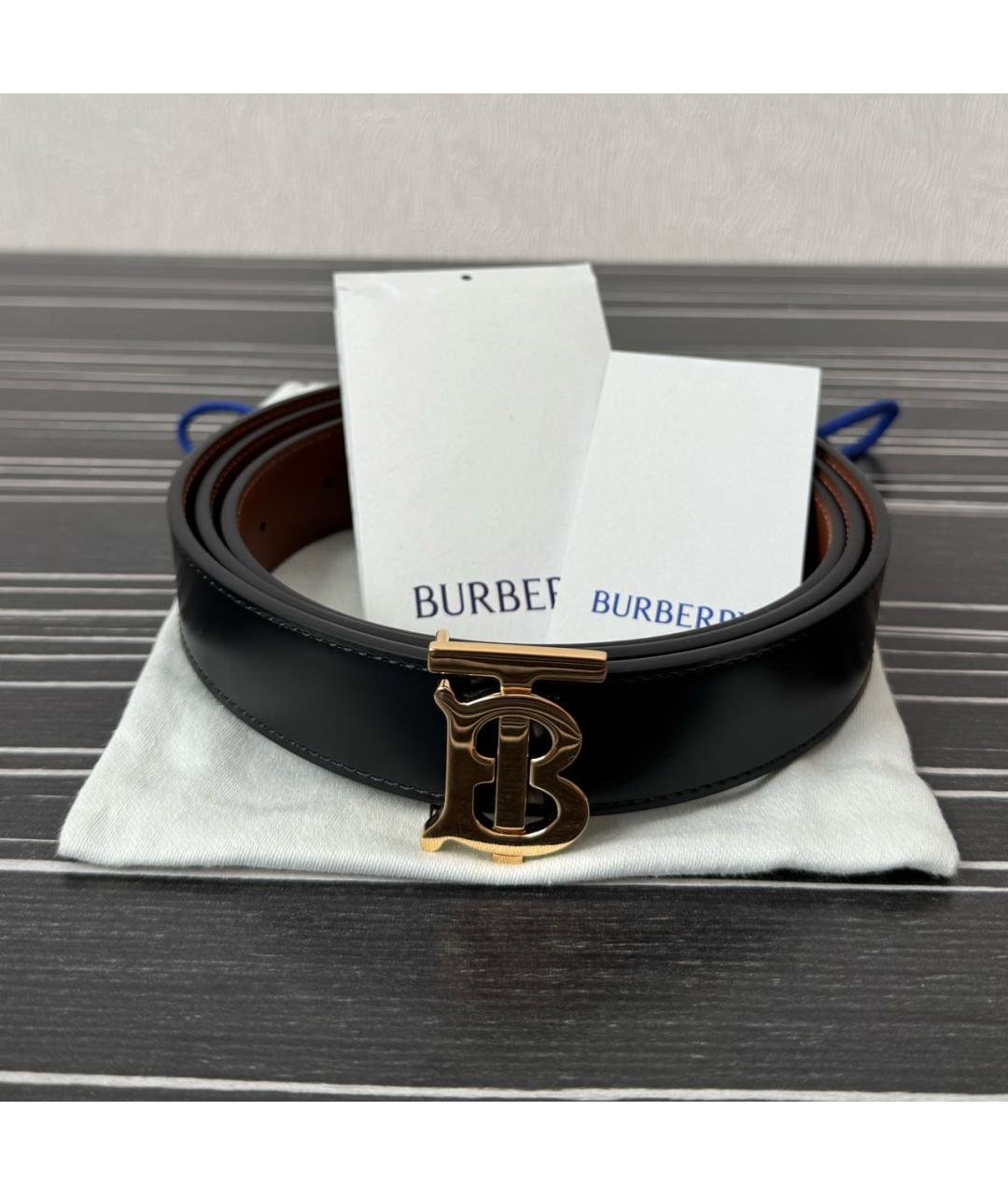 BURBERRY Черный кожаный ремень, фото 5
