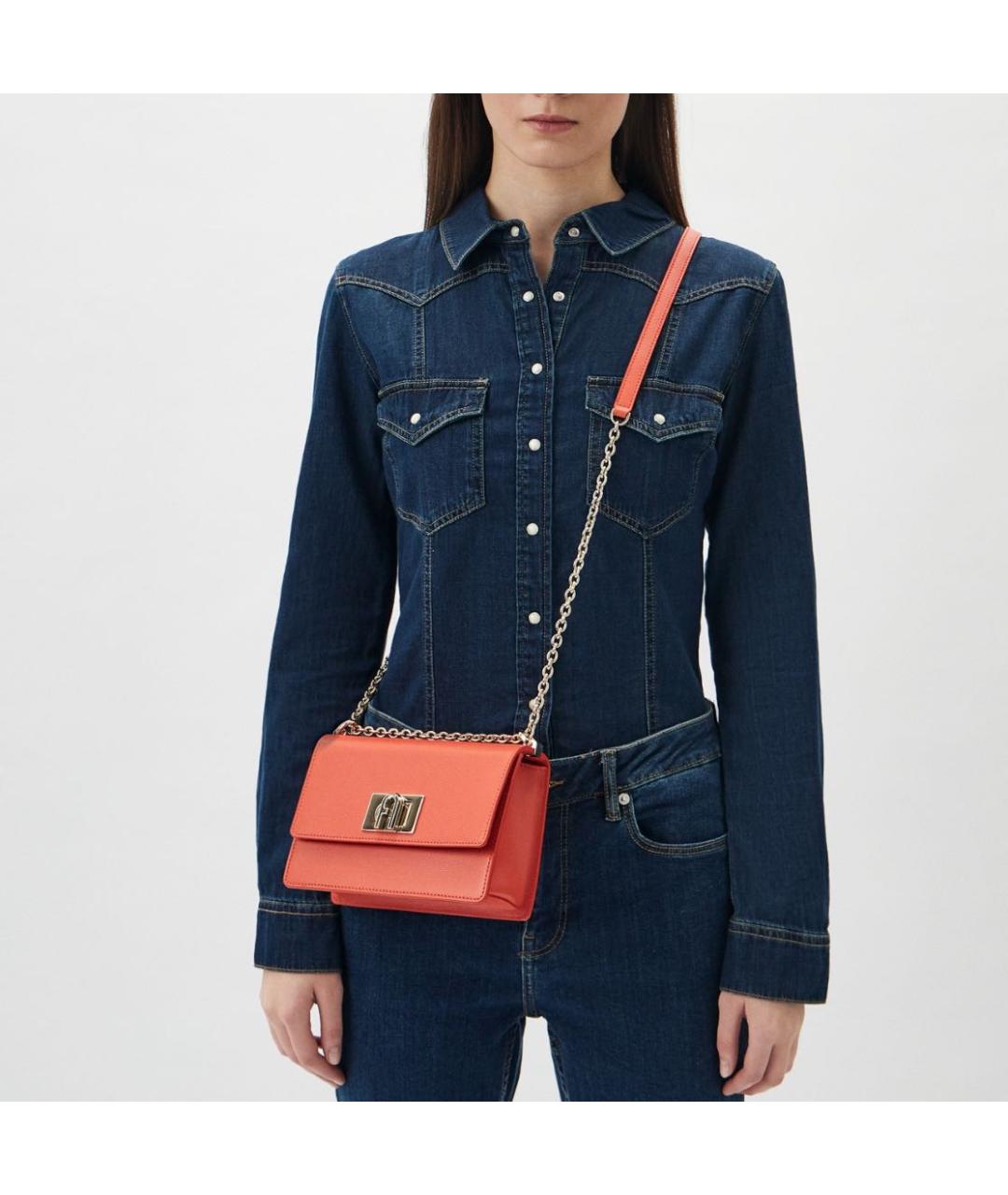 FURLA Оранжевая кожаная сумка через плечо, фото 3