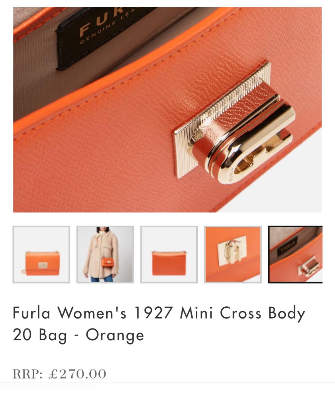 FURLA Оранжевая кожаная сумка через плечо, фото 2