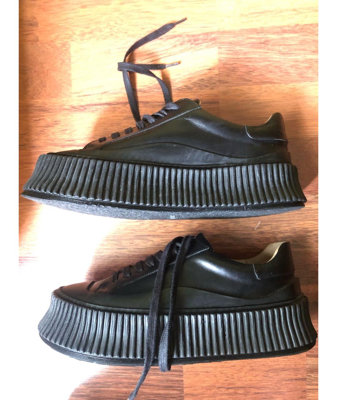 JIL SANDER Черные кожаные кеды, фото 2
