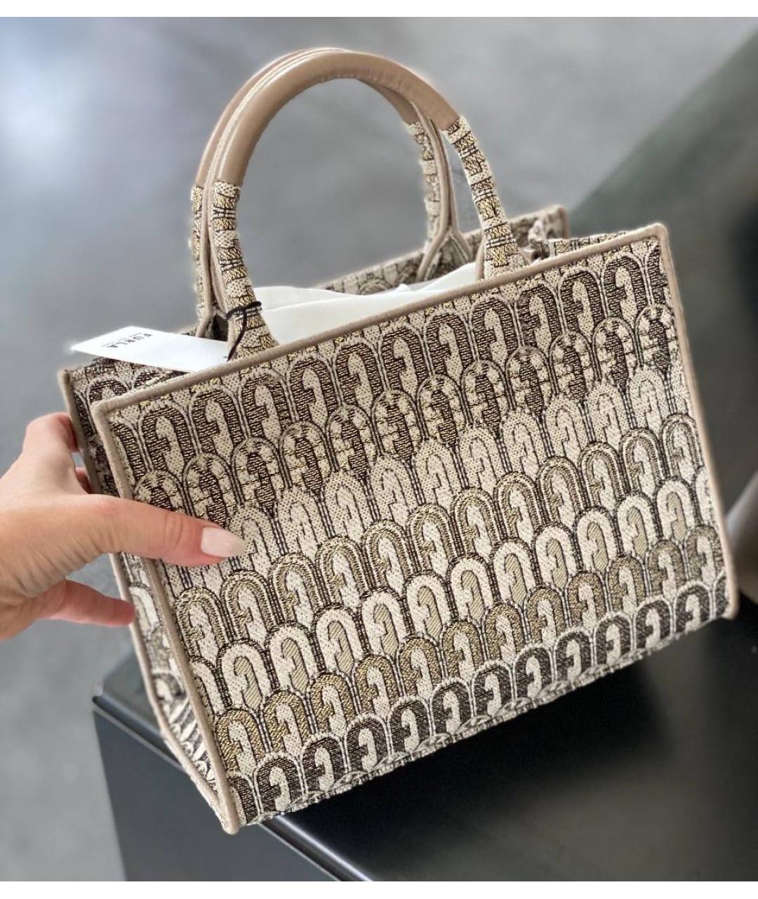 FURLA Бежевая тканевая сумка тоут, фото 5