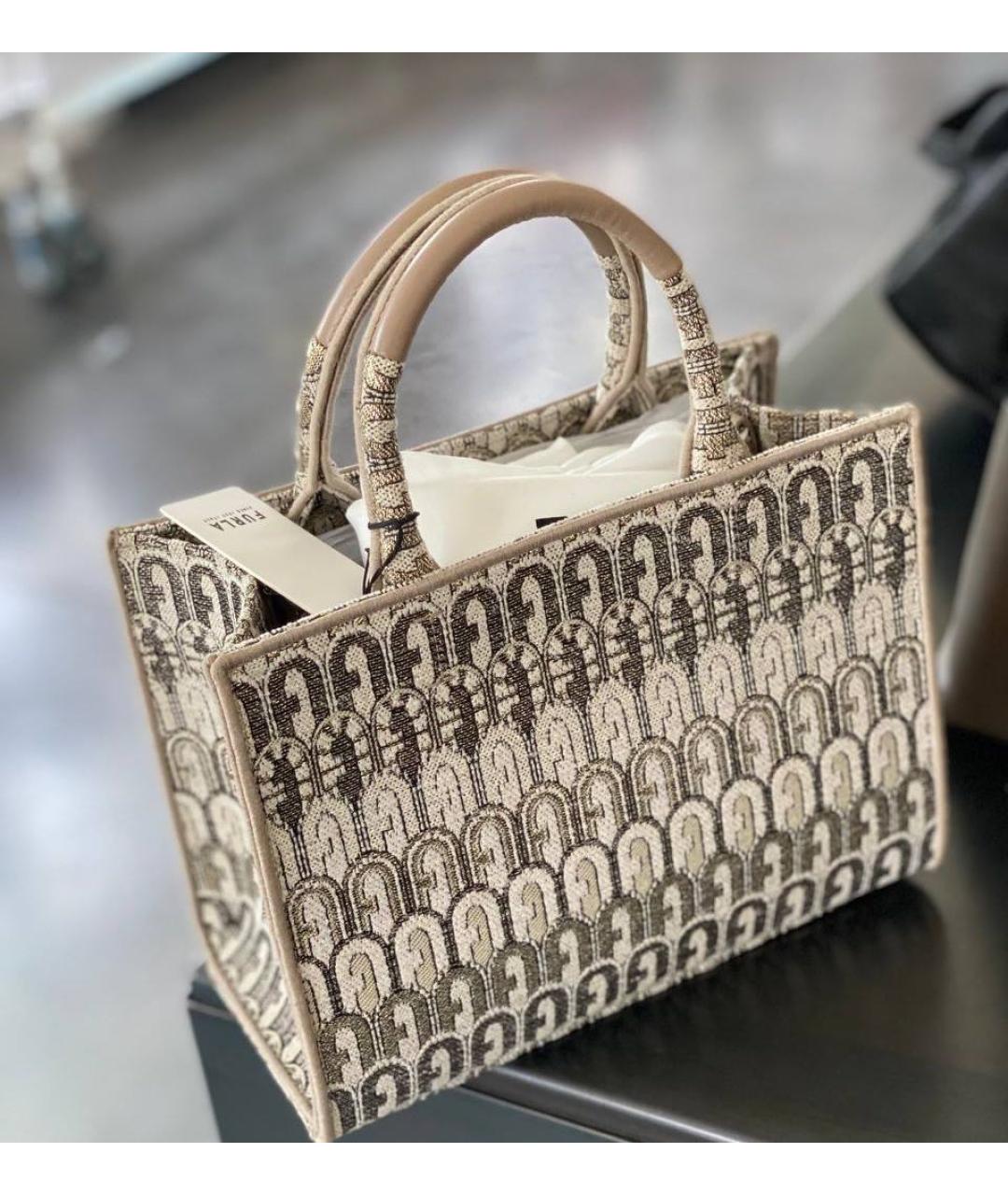 FURLA Бежевая тканевая сумка тоут, фото 4