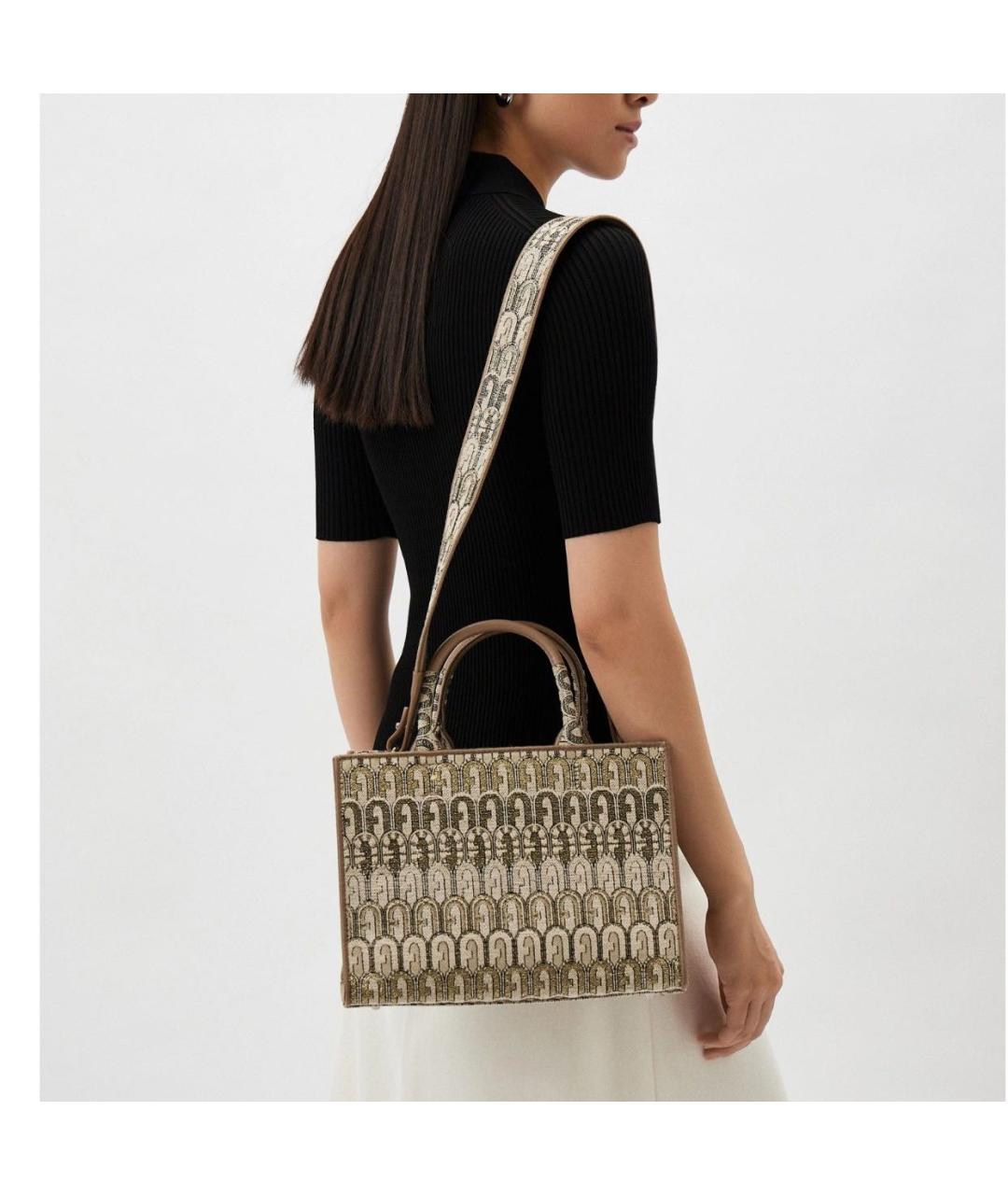 FURLA Бежевая тканевая сумка тоут, фото 2