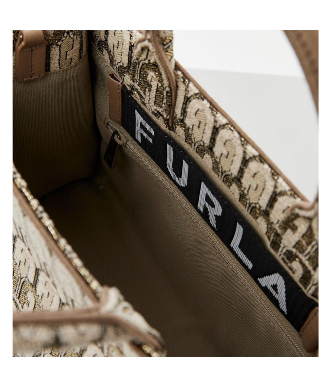 FURLA Бежевая тканевая сумка тоут, фото 3