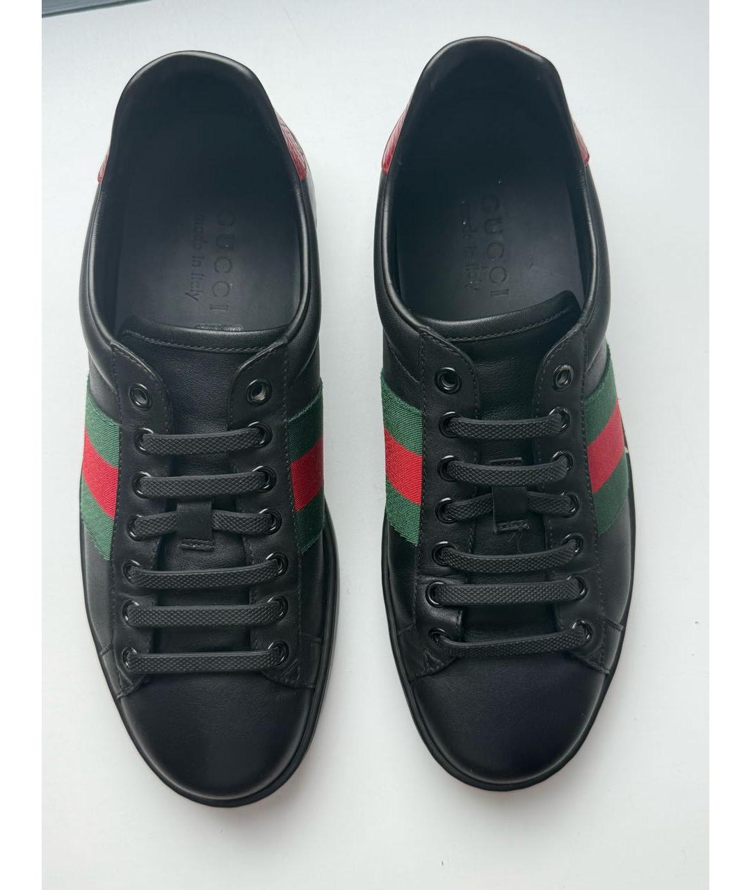 GUCCI Черные кожаные низкие кроссовки / кеды, фото 2