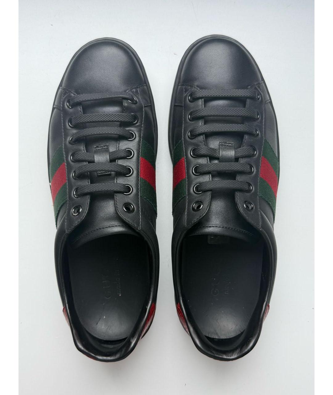 GUCCI Черные кожаные низкие кроссовки / кеды, фото 3