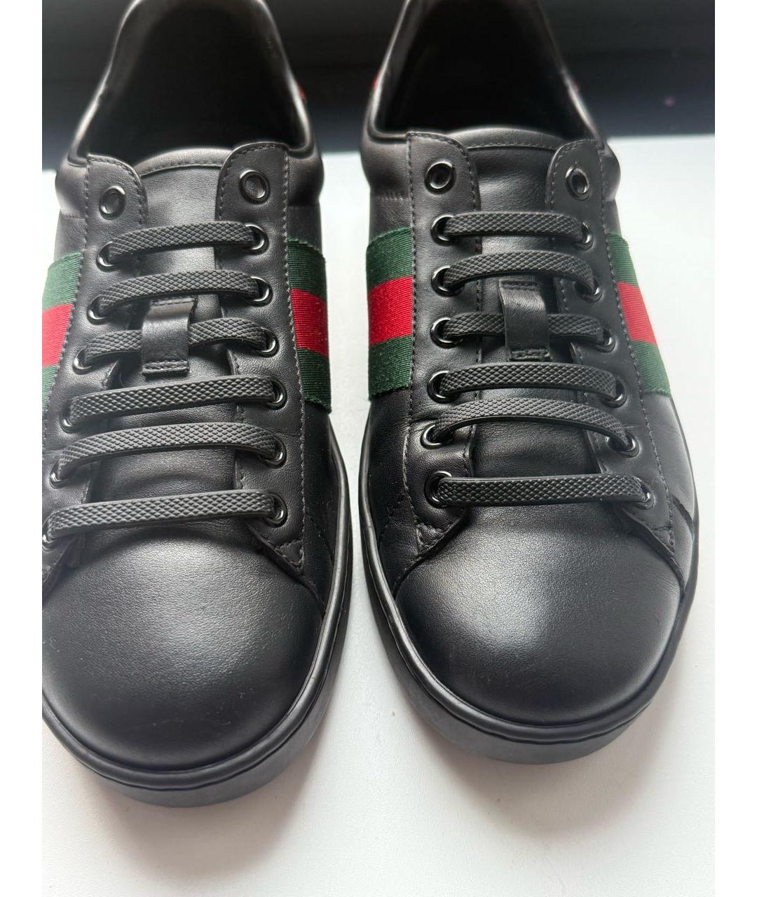 GUCCI Черные кожаные низкие кроссовки / кеды, фото 6