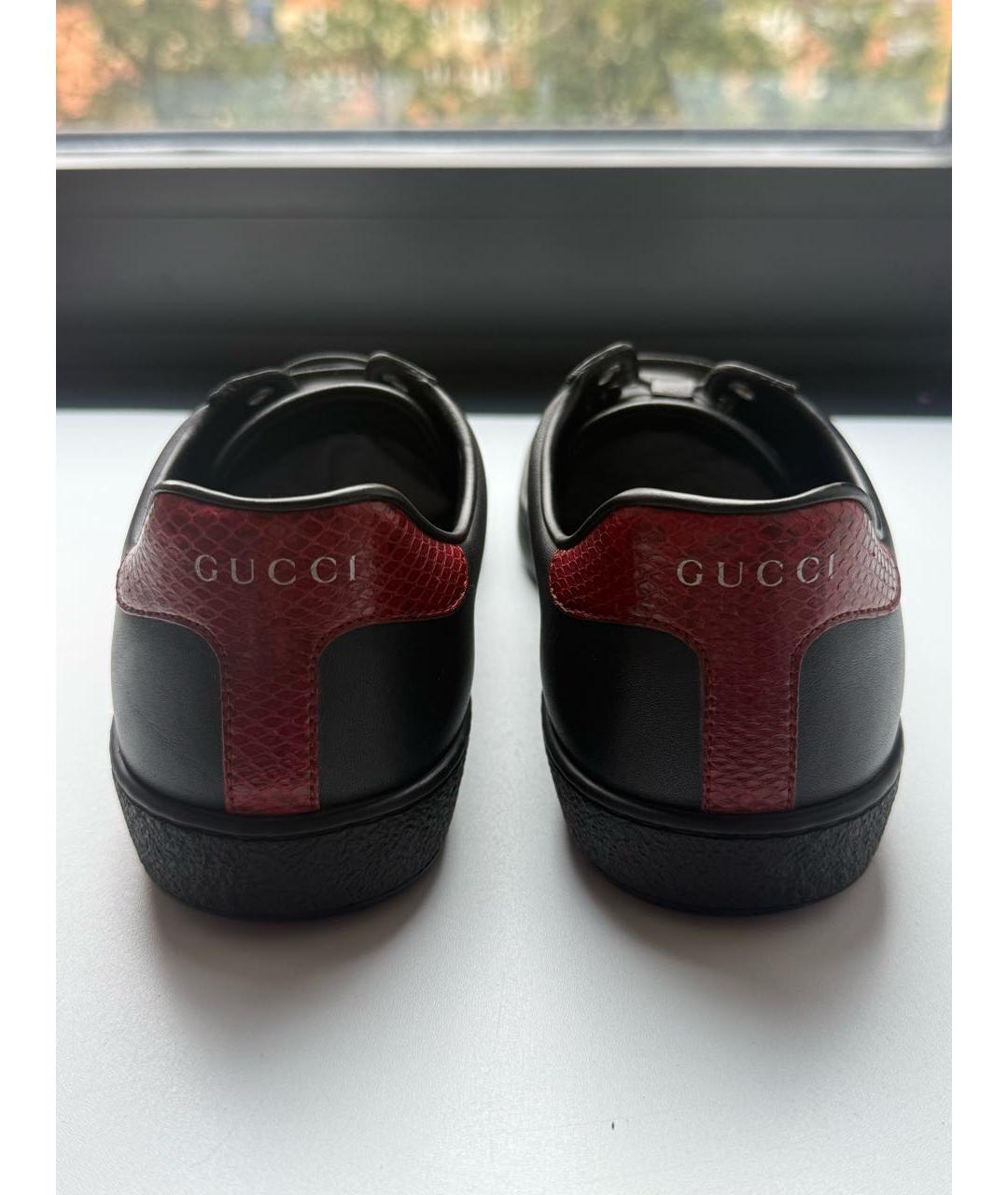 GUCCI Черные кожаные низкие кроссовки / кеды, фото 4