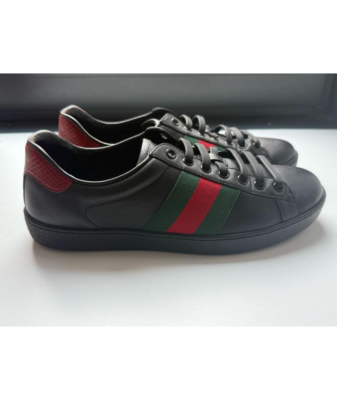 GUCCI Черные кожаные низкие кроссовки / кеды, фото 9