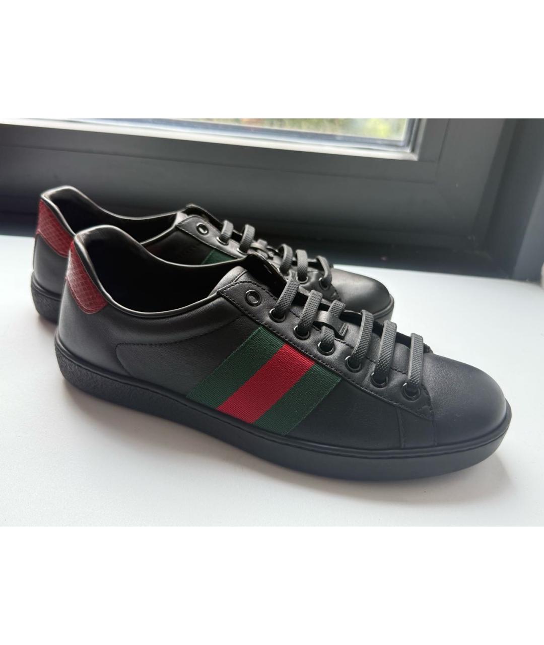 GUCCI Черные кожаные низкие кроссовки / кеды, фото 7