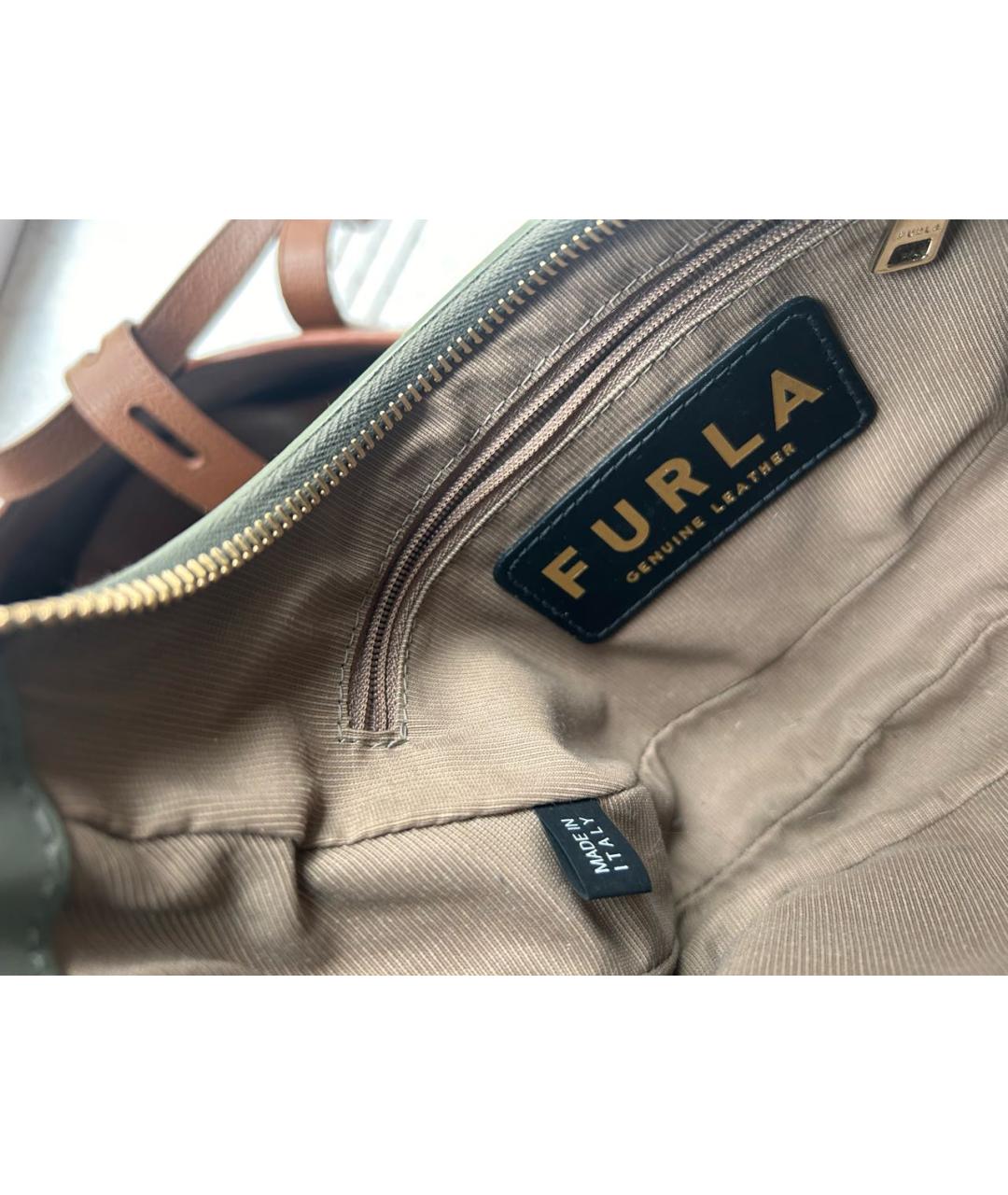 FURLA Хаки кожаная сумка с короткими ручками, фото 4