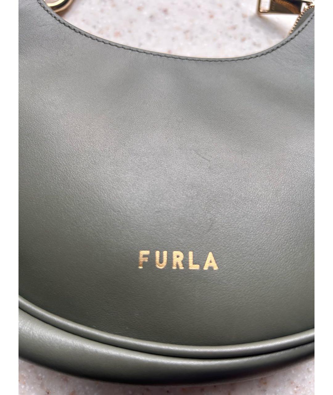 FURLA Хаки кожаная сумка с короткими ручками, фото 6