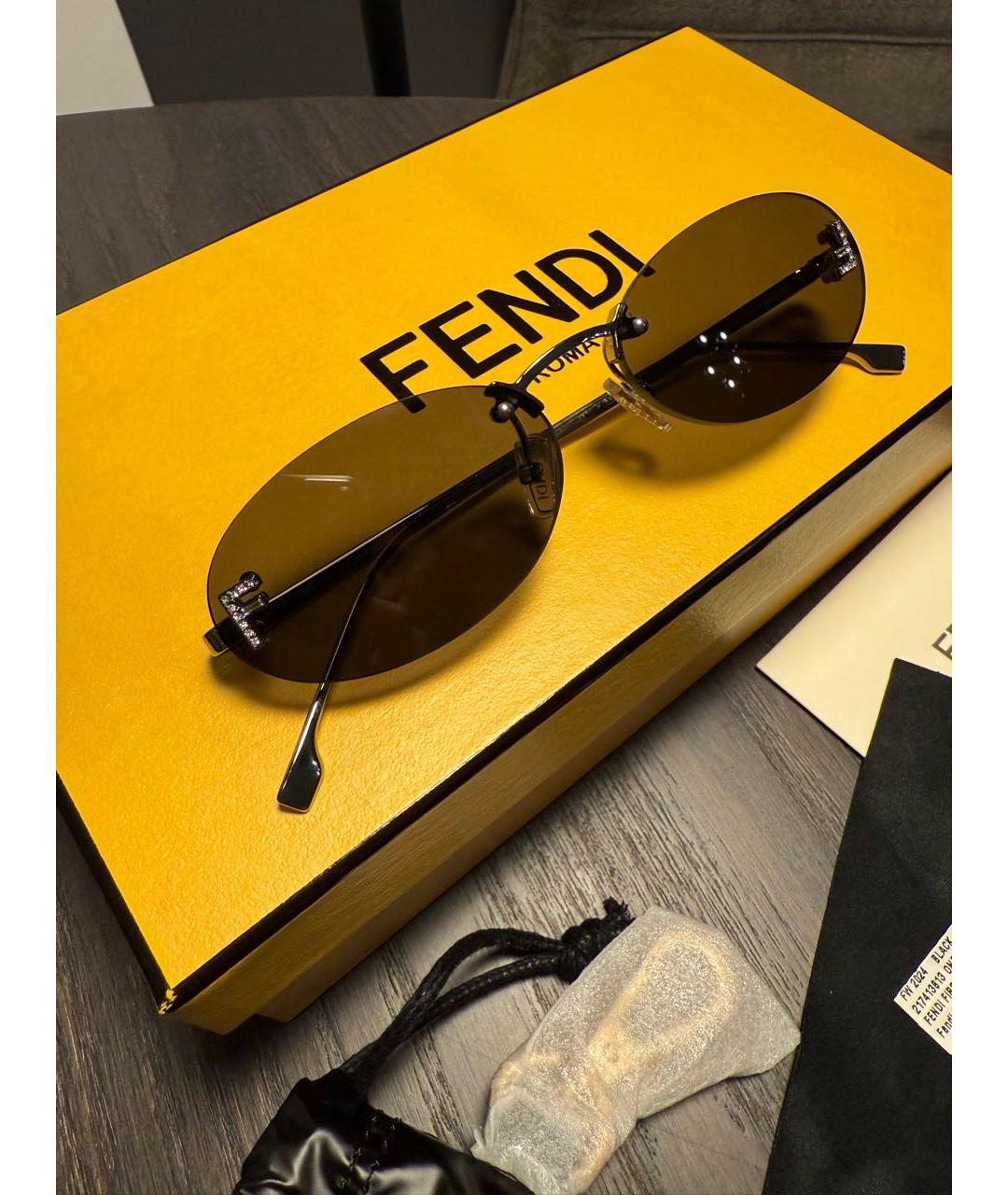 FENDI Черные металлические солнцезащитные очки, фото 3