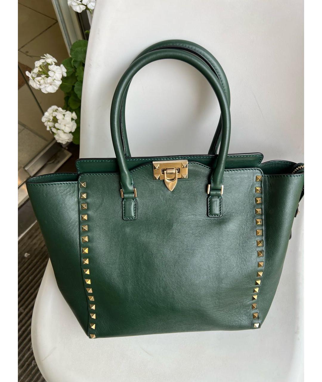 VALENTINO Зеленая кожаная сумка тоут, фото 2