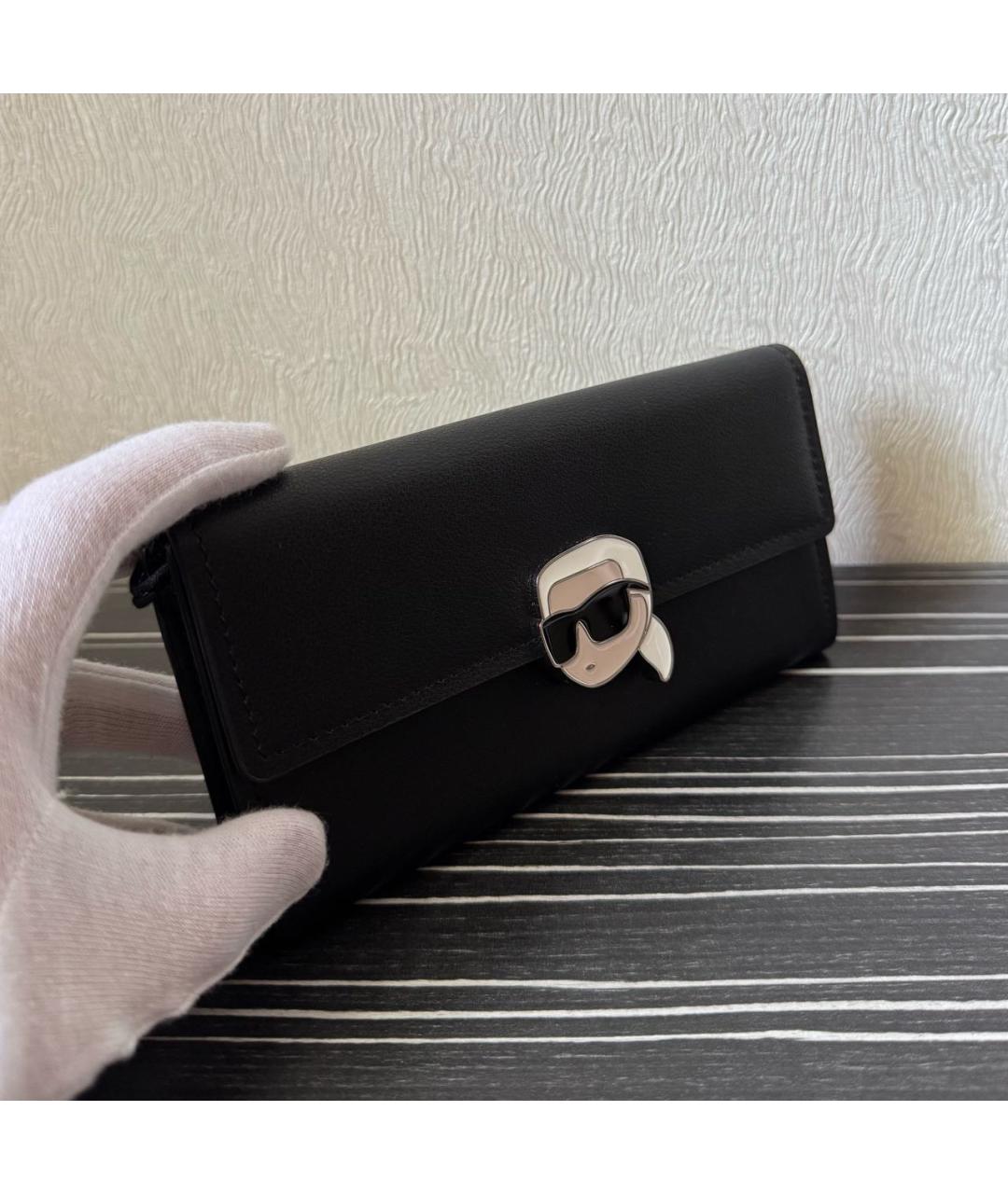 KARL LAGERFELD Черный кожаный кошелек, фото 2