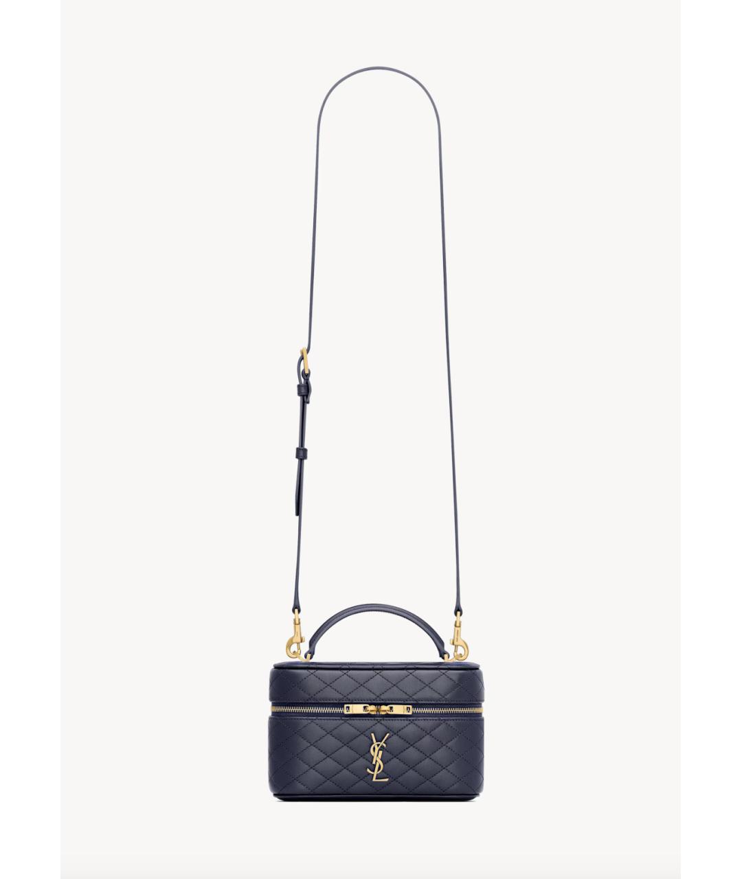 SAINT LAURENT Синяя кожаная сумка с короткими ручками, фото 4