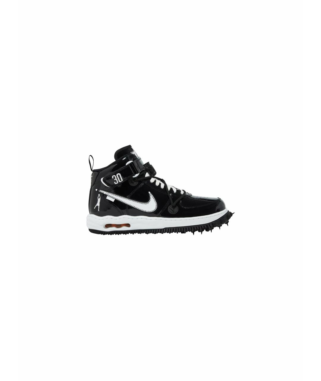 NIKE X OFF-WHITE Черные высокие кроссовки / кеды из лакированной кожи, фото 8