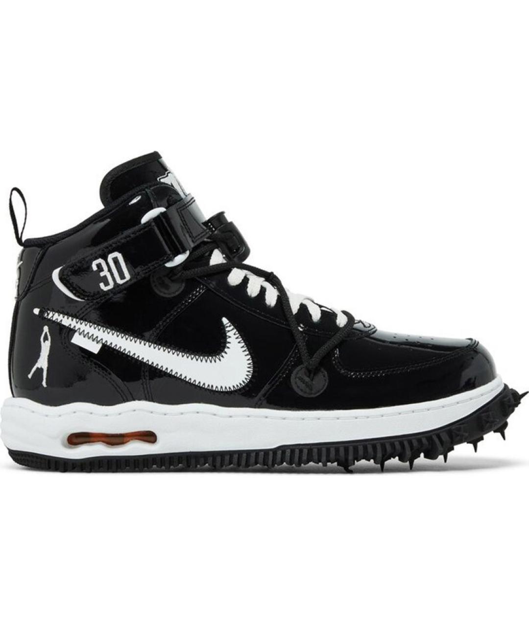 NIKE X OFF-WHITE Черные высокие кроссовки / кеды из лакированной кожи, фото 7