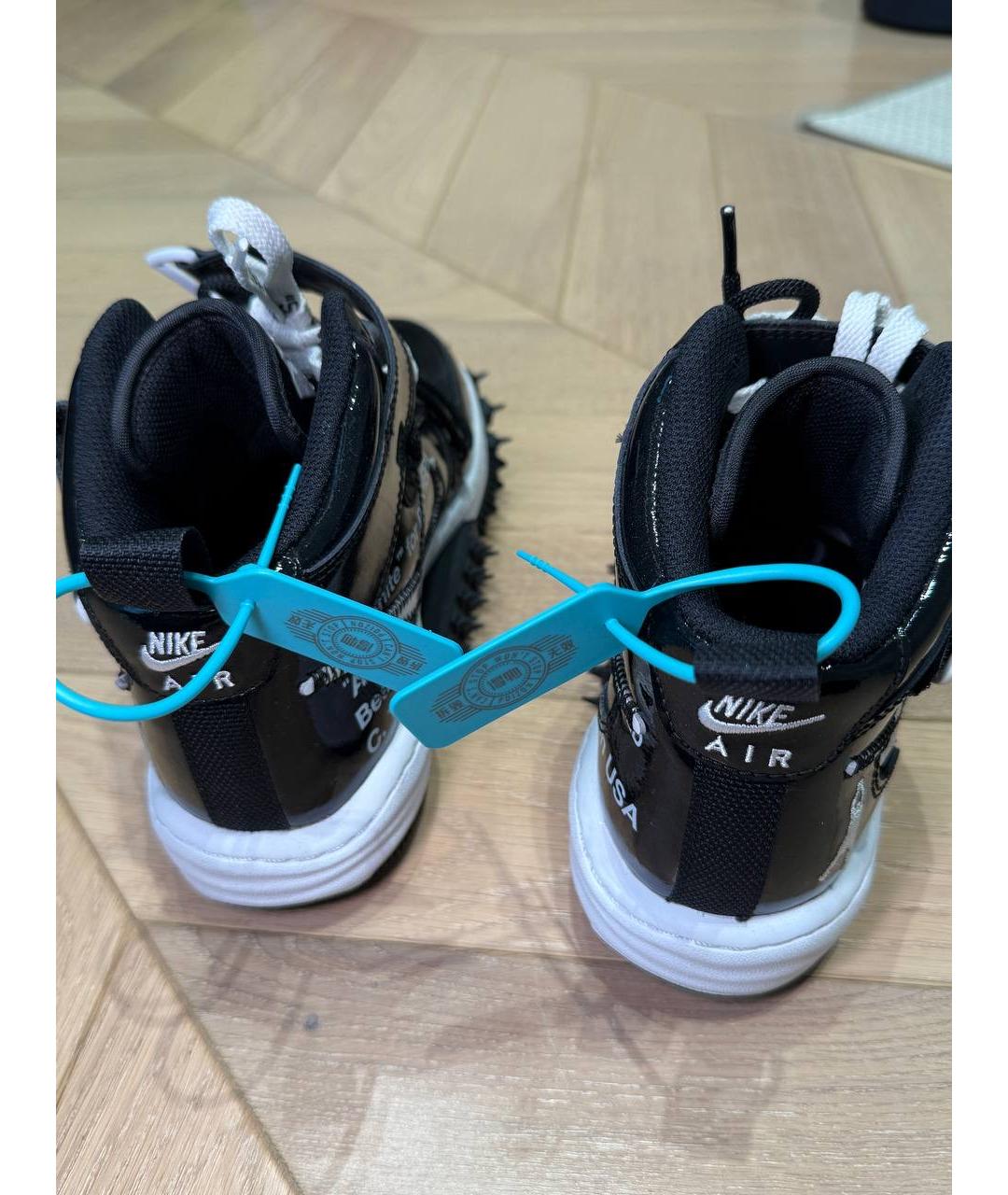 NIKE X OFF-WHITE Черные высокие кроссовки / кеды из лакированной кожи, фото 4