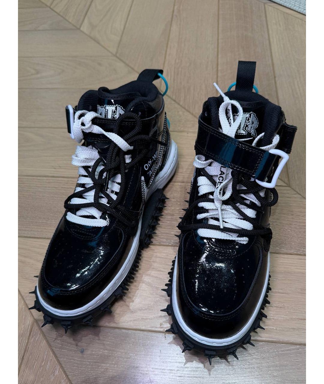 NIKE X OFF-WHITE Черные высокие кроссовки / кеды из лакированной кожи, фото 2