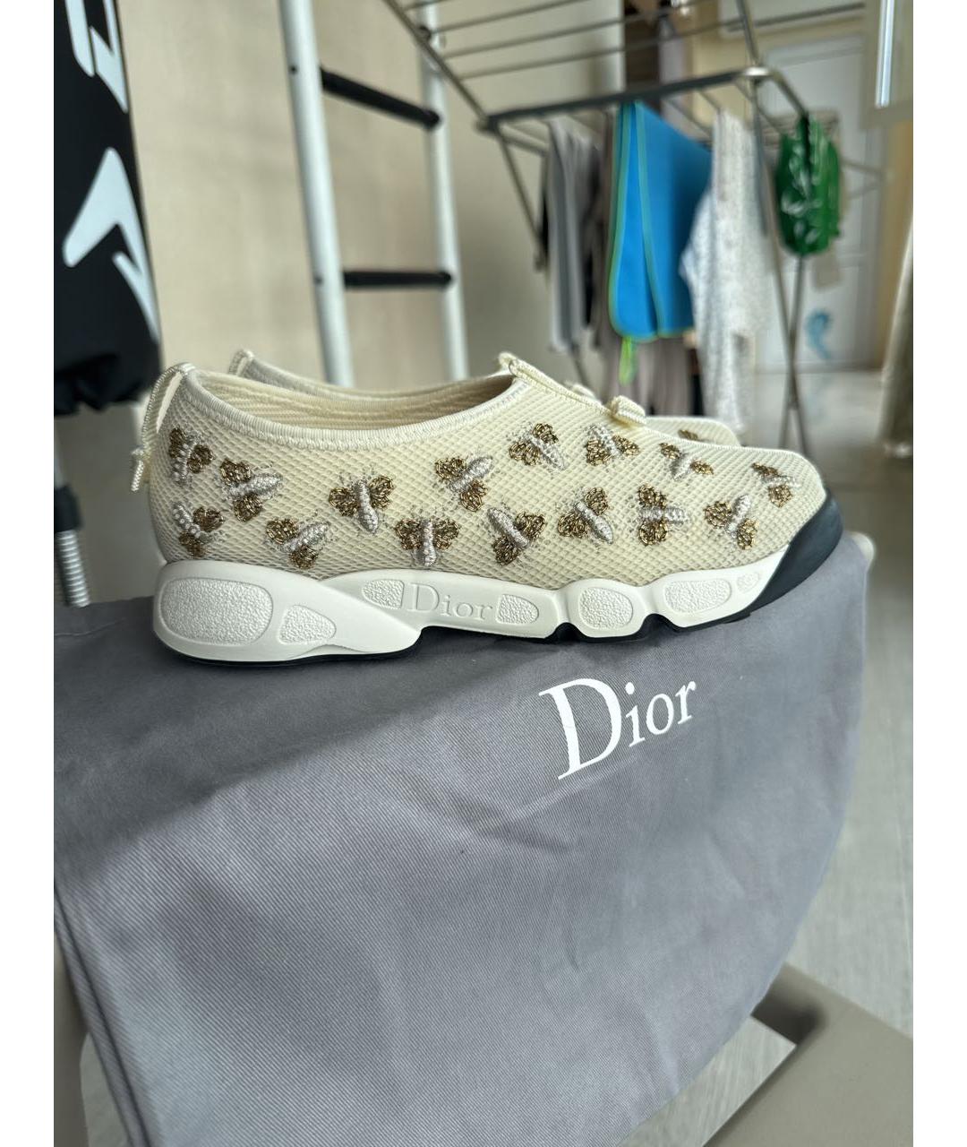 CHRISTIAN DIOR Бежевые текстильные слипоны, фото 8