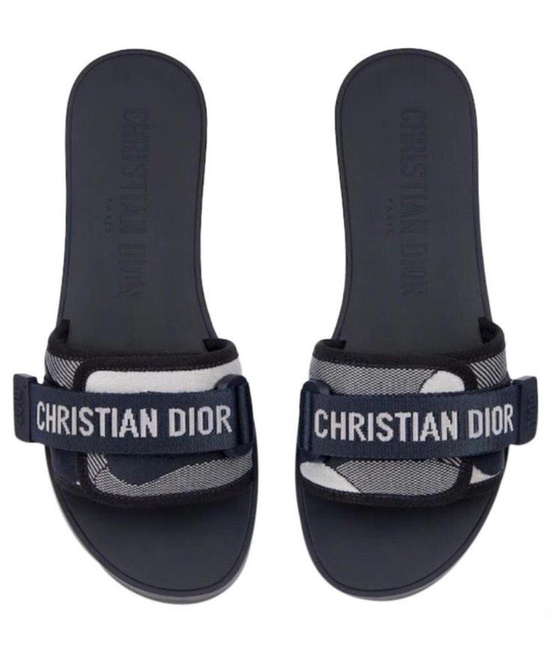 CHRISTIAN DIOR Темно-синие текстильные шлепанцы, фото 8