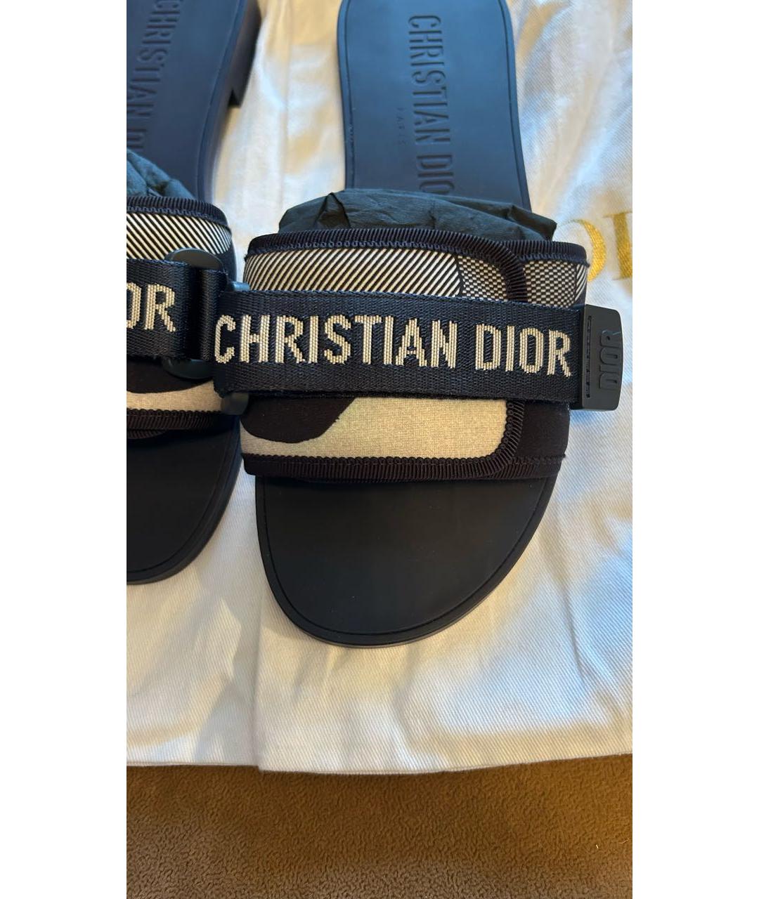 CHRISTIAN DIOR Темно-синие текстильные шлепанцы, фото 2