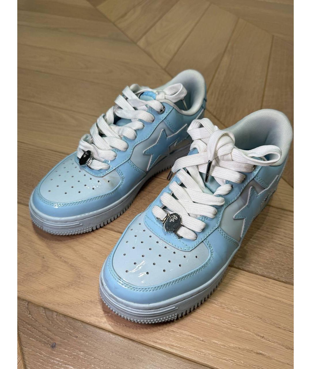 BAPE Голубые кроссовки из лакированной кожи, фото 7
