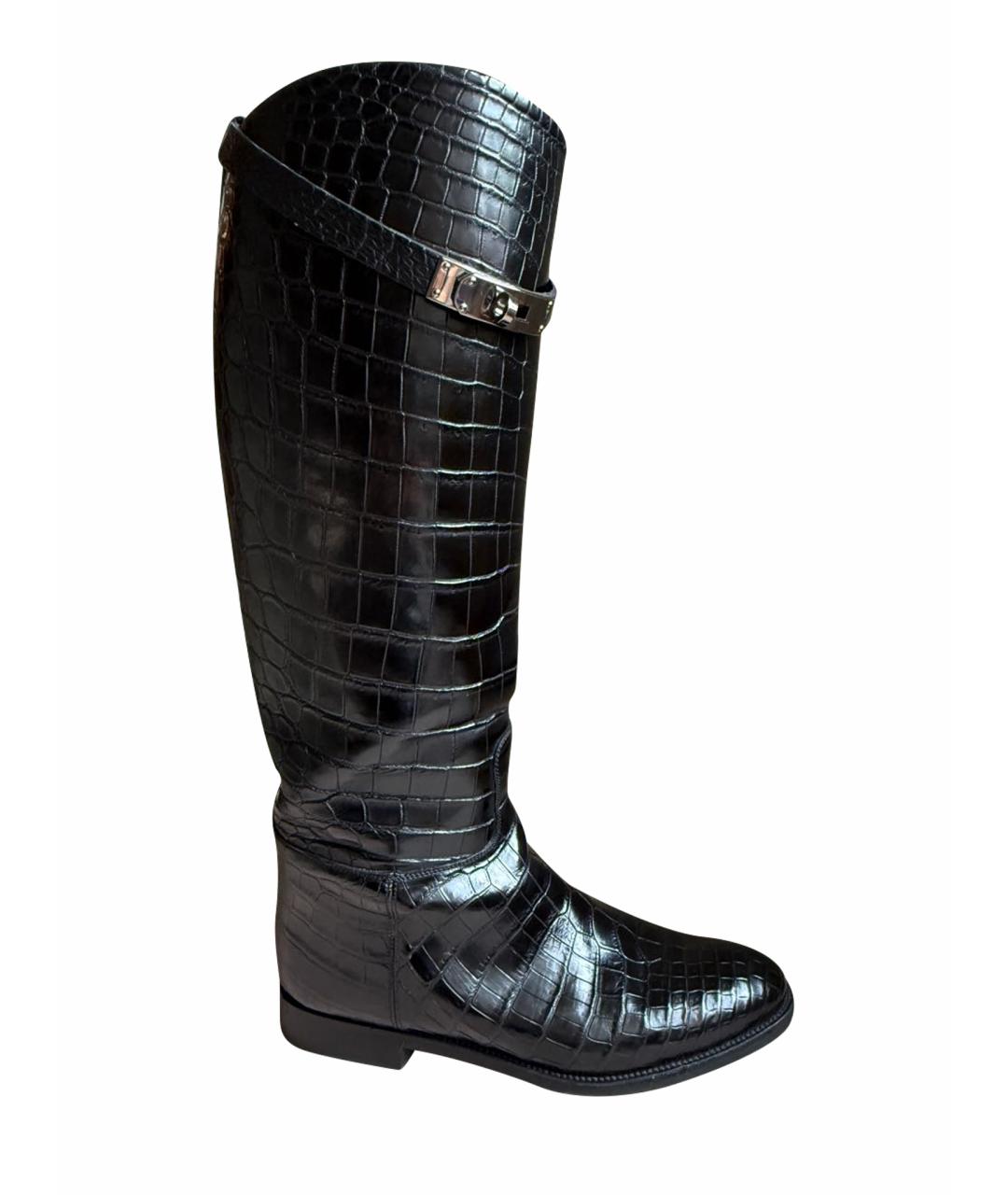 HERMES Черные сапоги из экзотической кожи, фото 1