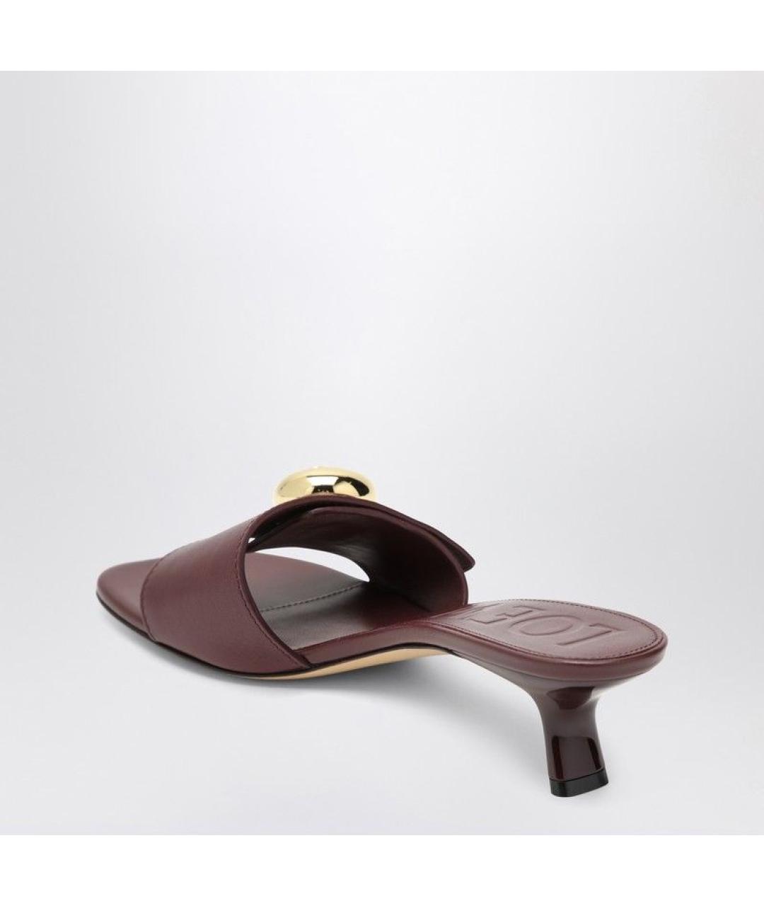 LOEWE Бордовые кожаные мюли, фото 3