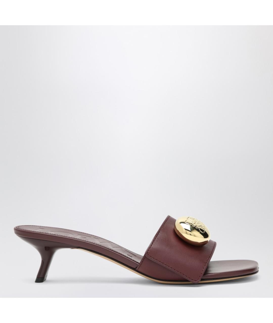 LOEWE Бордовые кожаные мюли, фото 4
