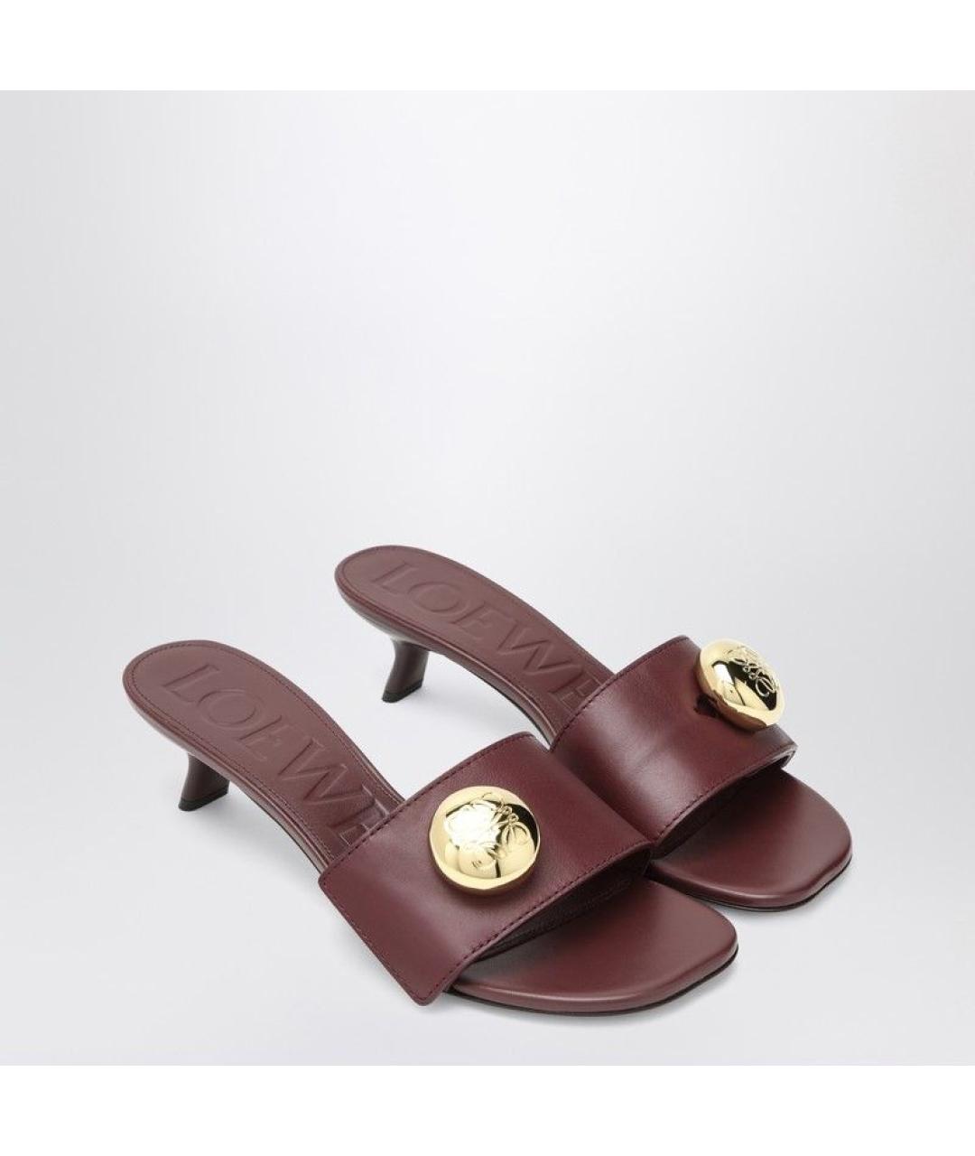 LOEWE Бордовые кожаные мюли, фото 2