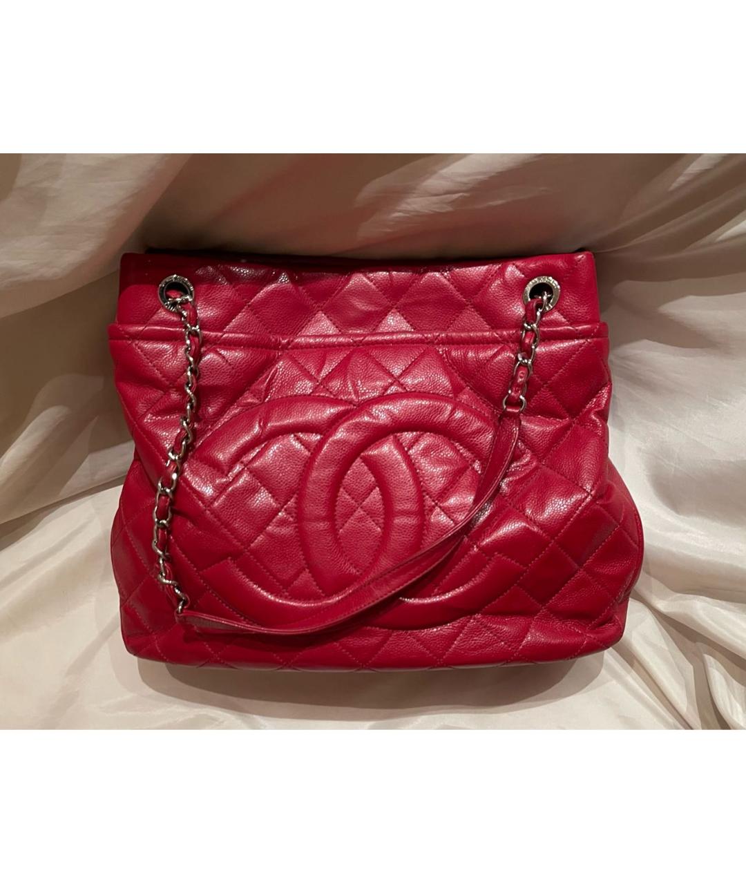 CHANEL Красная кожаная сумка тоут, фото 5