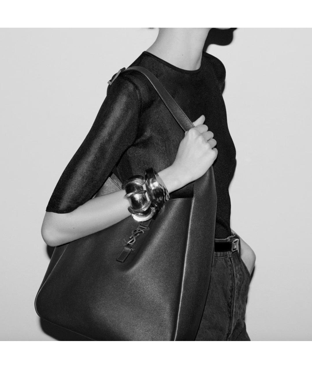 SAINT LAURENT Черная кожаная сумка тоут, фото 2