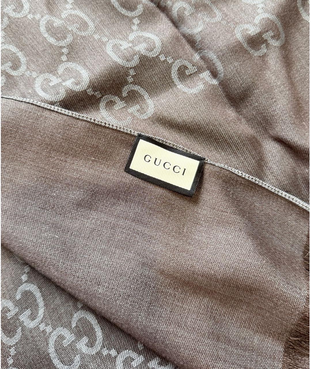 GUCCI Коричневый шерстяной шарф, фото 5