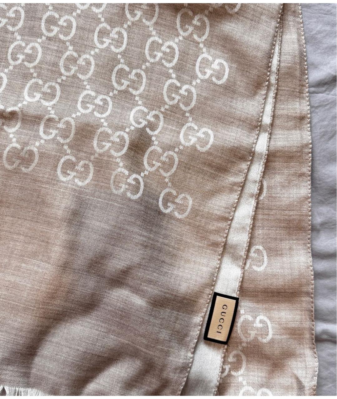 GUCCI Бежевый шелковый шарф, фото 3