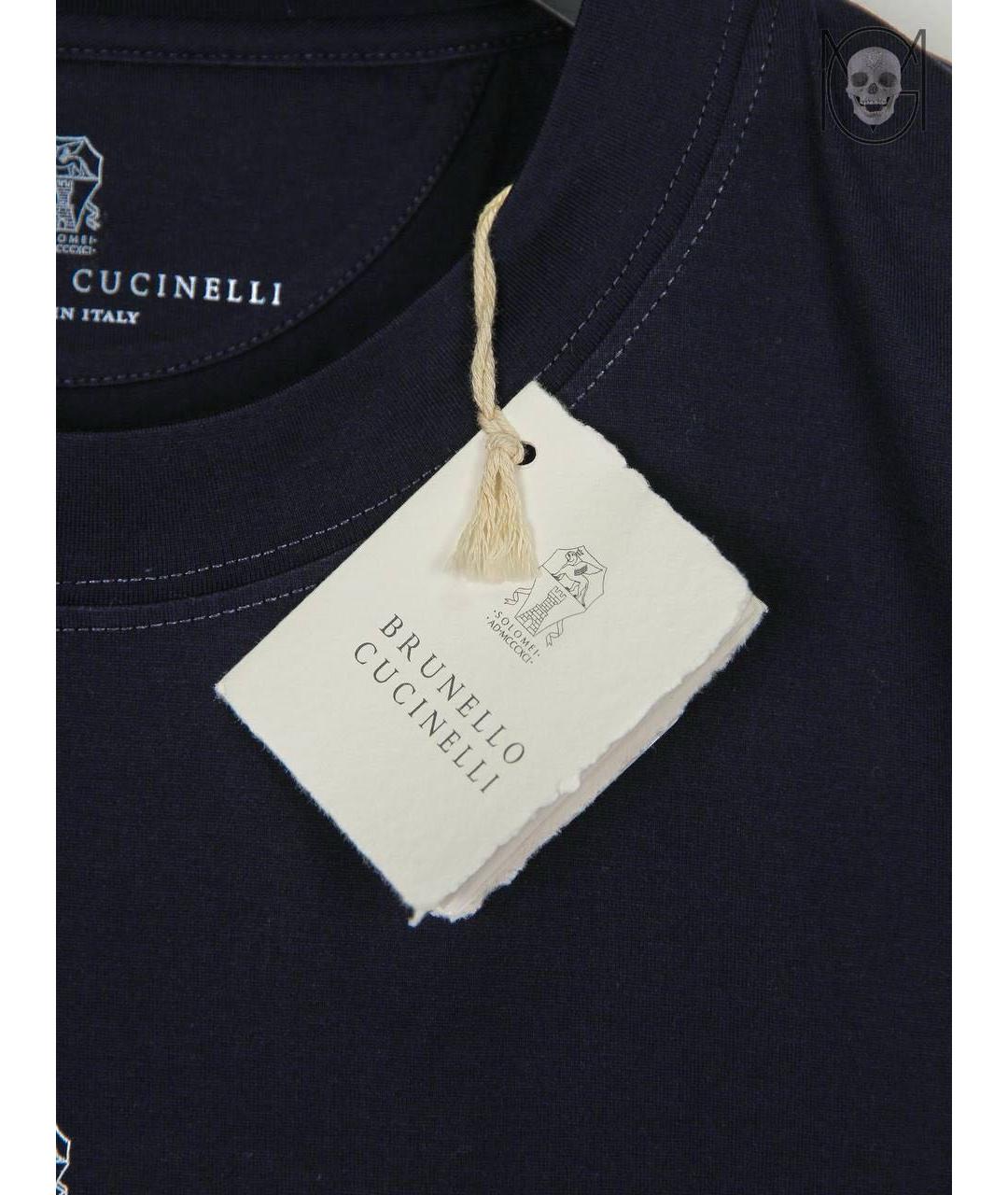 BRUNELLO CUCINELLI Темно-синяя хлопковая футболка, фото 3