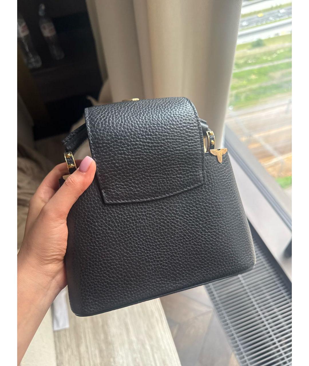 LOUIS VUITTON Черная кожаная сумка с короткими ручками, фото 5