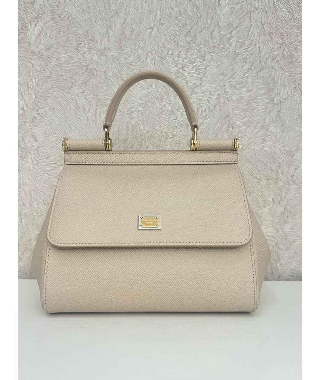 DOLCE&GABBANA Бежевая кожаная сумка с короткими ручками, фото 9