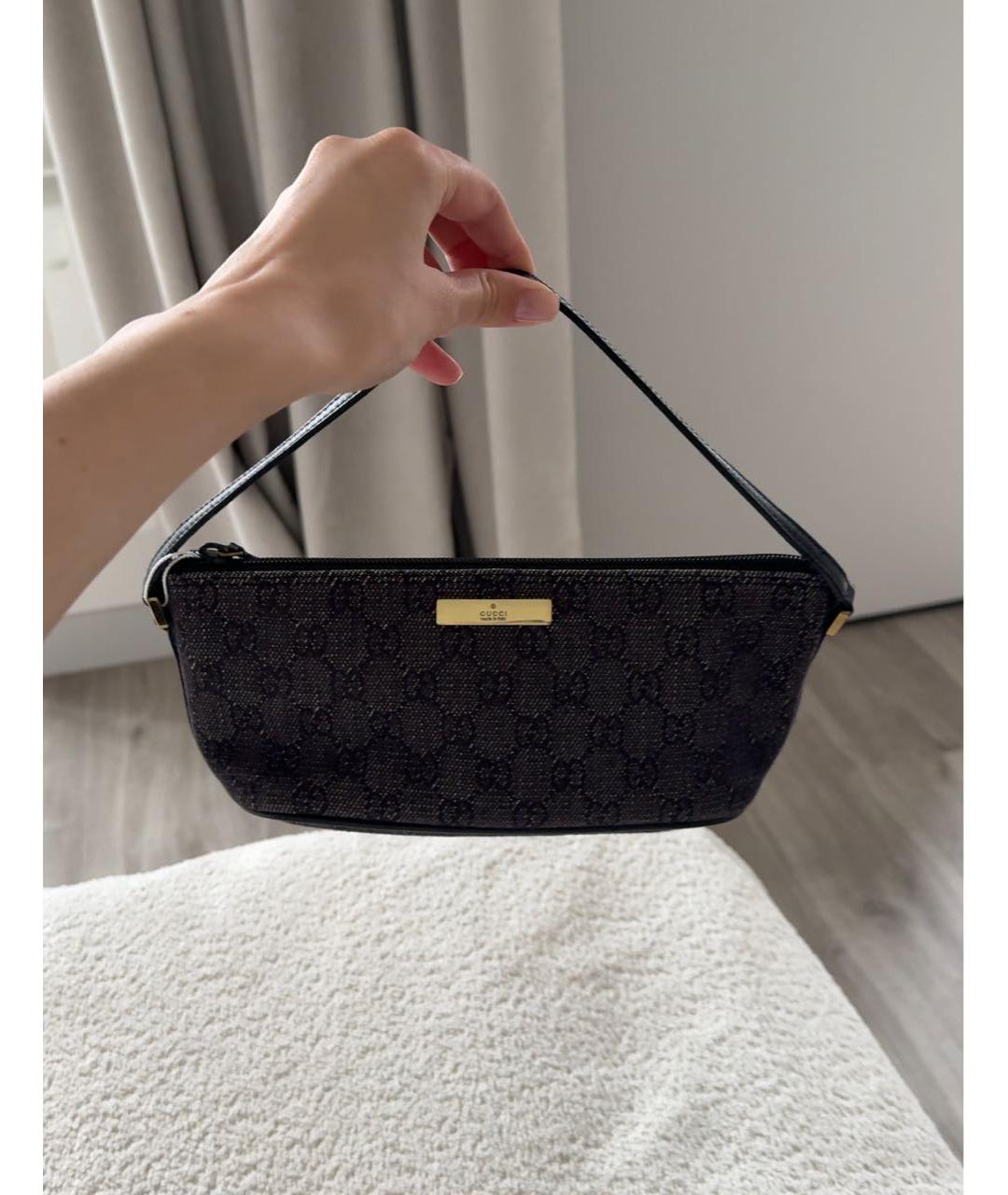 GUCCI Черная тканевая сумка с короткими ручками, фото 2