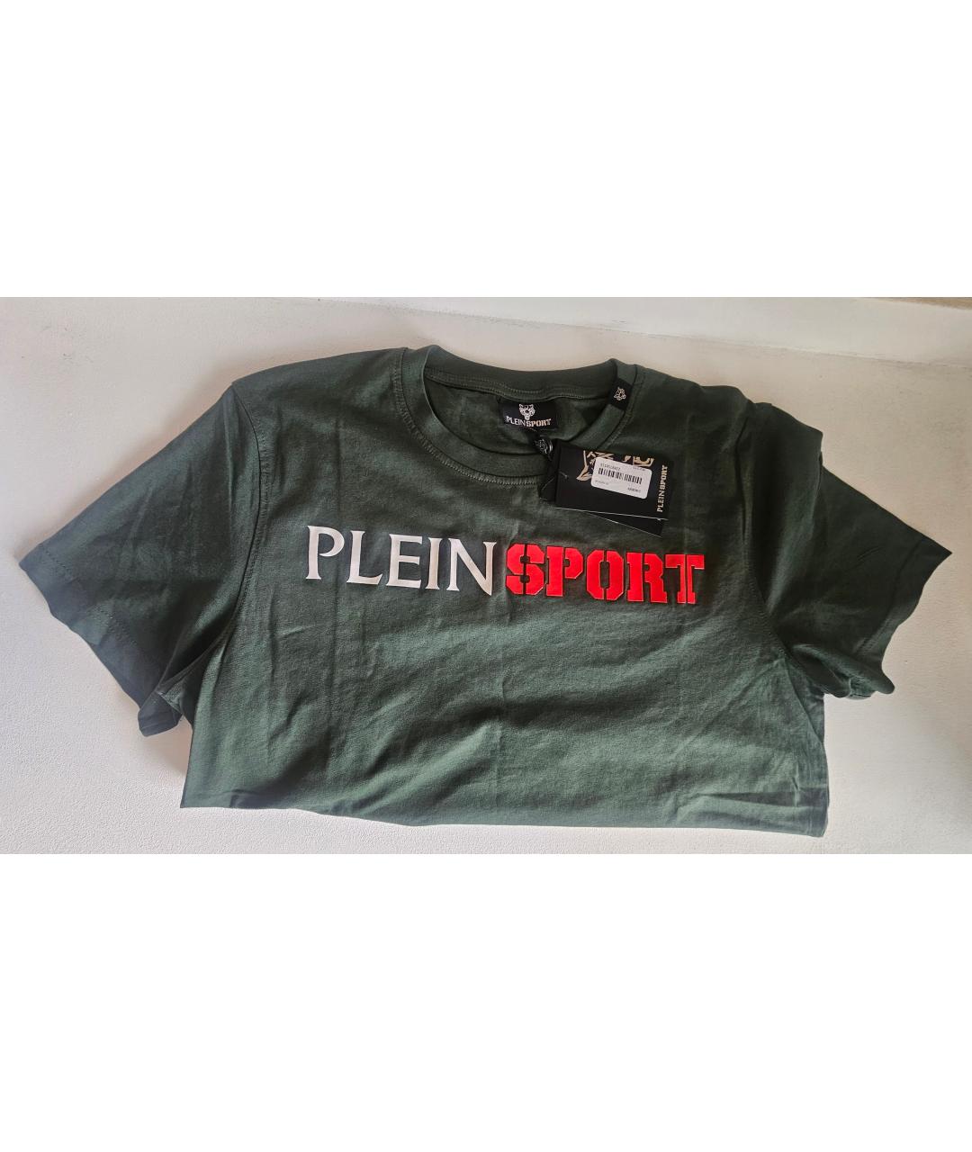PLEIN SPORT Зеленая хлопковая футболка, фото 2