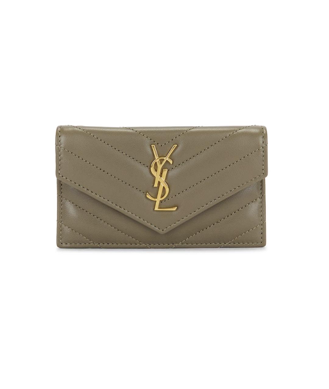 SAINT LAURENT Хаки кожаный кардхолдер, фото 5