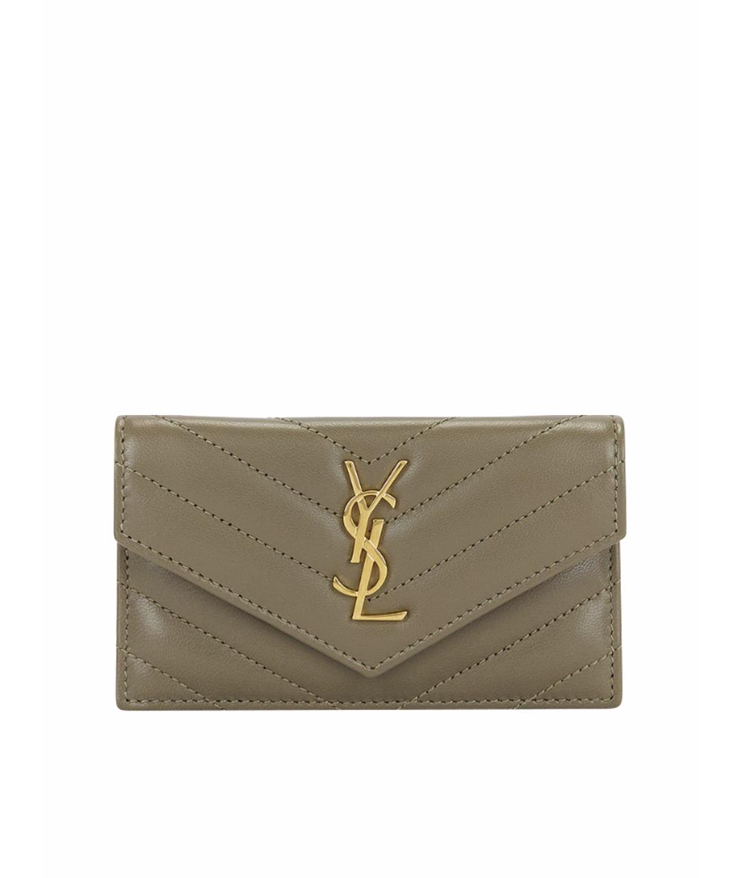 SAINT LAURENT Хаки кожаный кардхолдер, фото 1