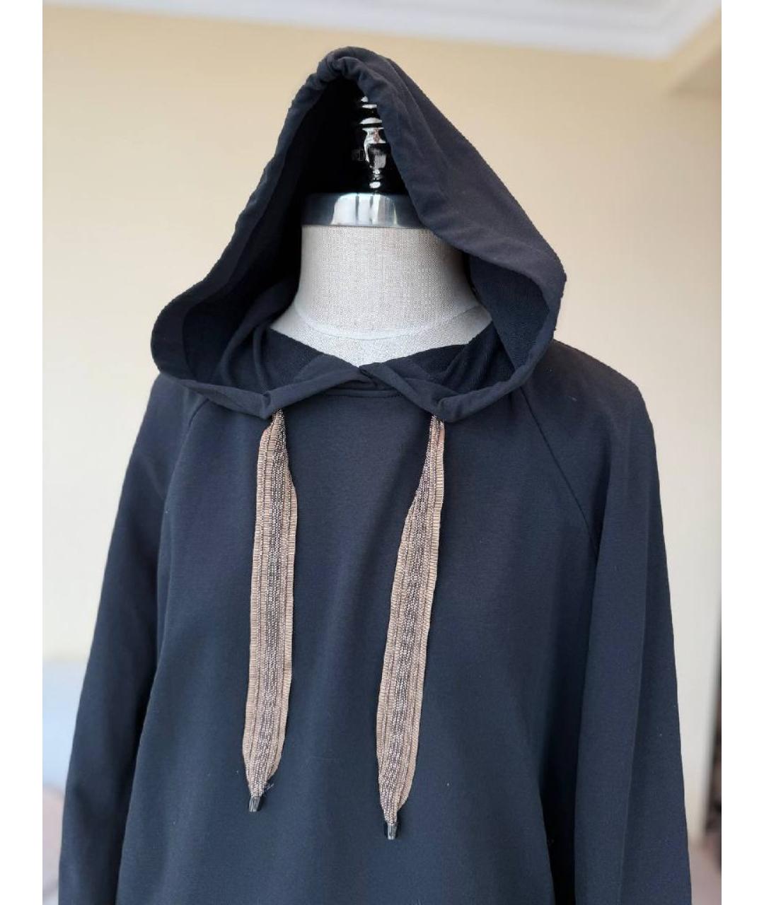 BRUNELLO CUCINELLI Черное хлопко-эластановое повседневное платье, фото 6