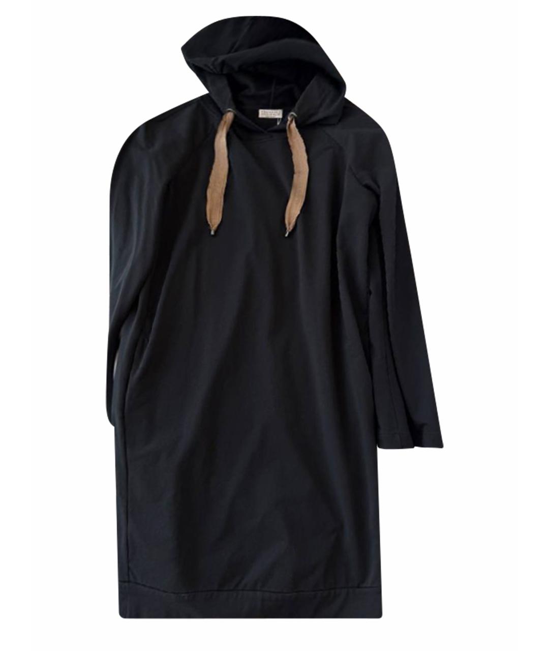 BRUNELLO CUCINELLI Черное хлопко-эластановое повседневное платье, фото 1