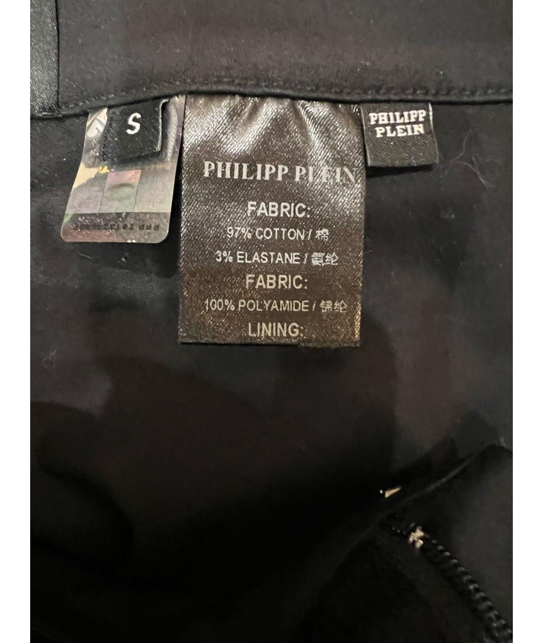 PHILIPP PLEIN Черные хлопко-эластановые брюки узкие, фото 7