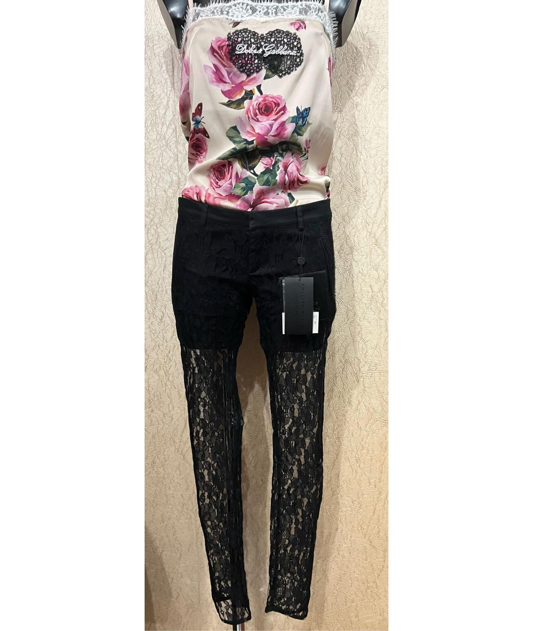 PHILIPP PLEIN Черные хлопко-эластановые брюки узкие, фото 2